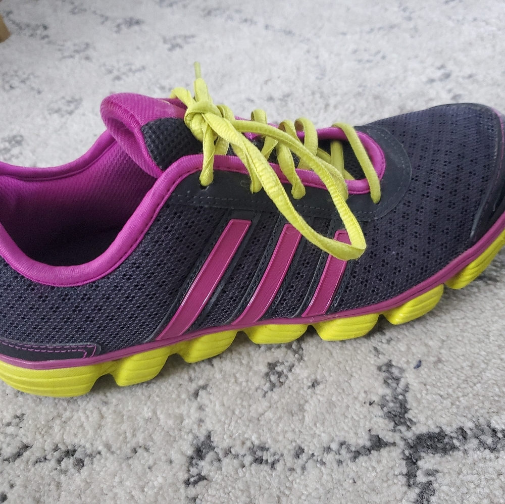 Adidas athletic shoes size 9 in purple and green . Very lightweight and …